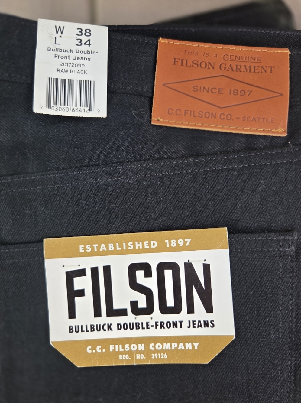 Filson Raw Black Bullbuck Double-Front Men’s Jeans